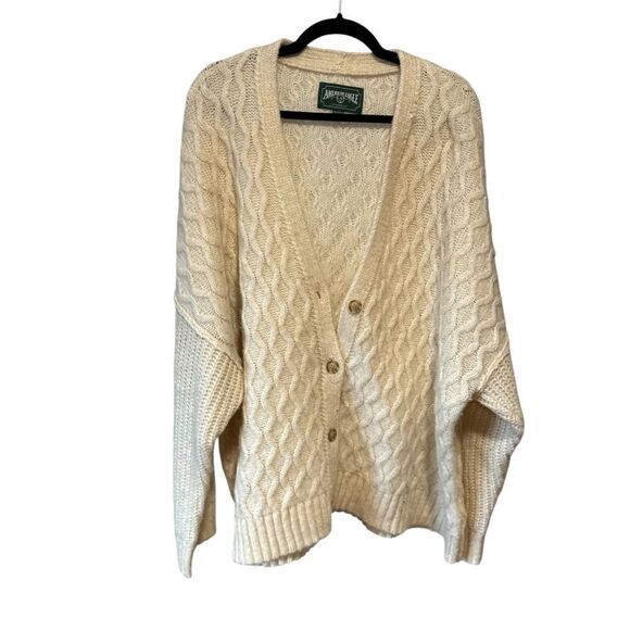 American Eagle Oversized Cable Knit Wool Blend Sweater Cream Beige Cardigan - Picture 3 of 9